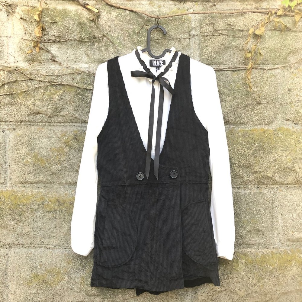 Two-in-one Corduroy Playsuit Victorian Tie Blouse